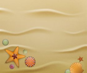 Starfishes and shell with beach background vector 02