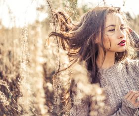 Stock Photo Fashion beautiful lady in autumn landscape 01