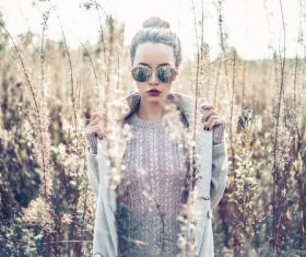 Stock Photo Fashion beautiful lady in autumn landscape 02