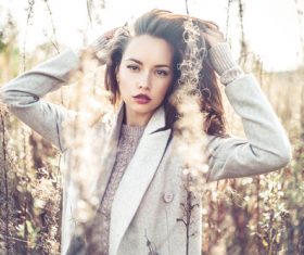 Stock Photo Fashion beautiful lady in autumn landscape 05