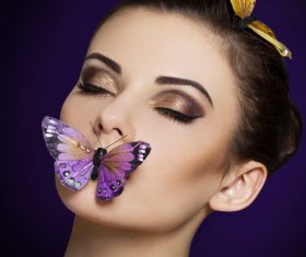 Stock Photo Makeup woman and butterfly art photo 01
