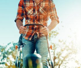 Stock Photo Man mowing the lawn 01