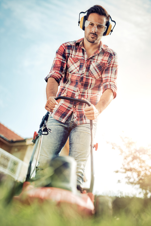 Stock Photo Man mowing the lawn 02