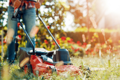 Stock Photo Man mowing the lawn 03