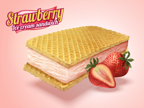 Strawberry Ice cream sandwich vector illustration