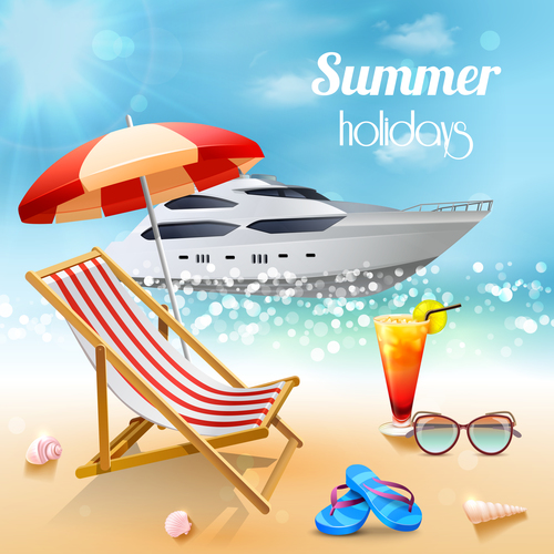 Summer holidays realistic vector material