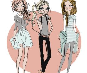 Three cute little girls vector material