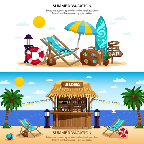 Tropical bungalow bar banners vector