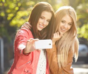Two good sisters selfie Stock Photo