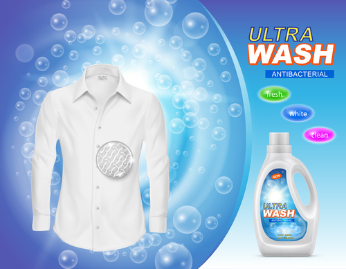 Ultra wash antibacterial Laundry liquid poster vector