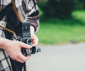 Use old fashioned camera to capture Stock Photo