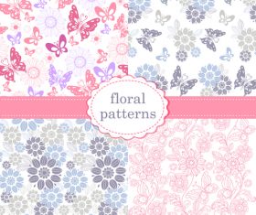 Vintage seamless patterns with butterflies vector