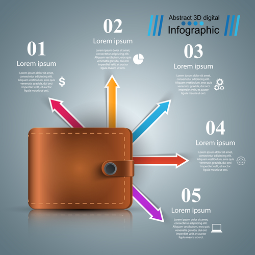Wallet and infographic vector