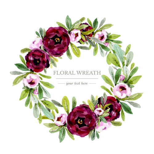 Watercolor floral weath vector material 01