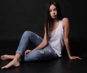 Wearing a white T-shirt girl Stock Photo 01