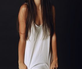 Wearing a white T-shirt girl Stock Photo 02