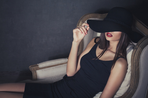 Wearing black hat fashion beautiful woman posing Stock Photo 01