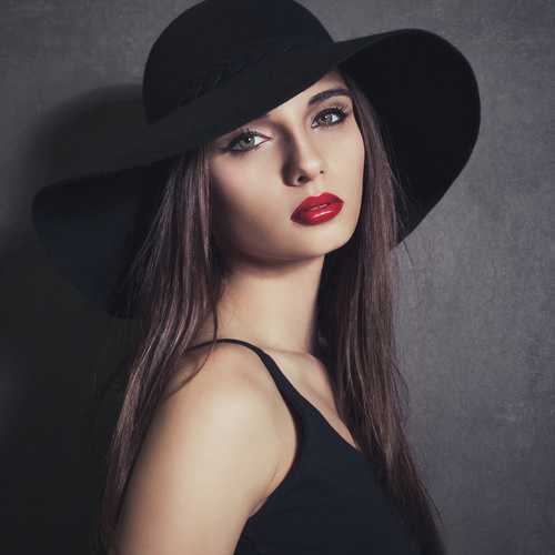 Wearing black hat fashion beautiful woman posing Stock Photo 05