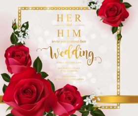 Wedding cards invitation with beautiful roses in vector 01