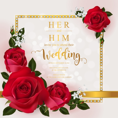 Wedding cards invitation with beautiful roses in vector 01
