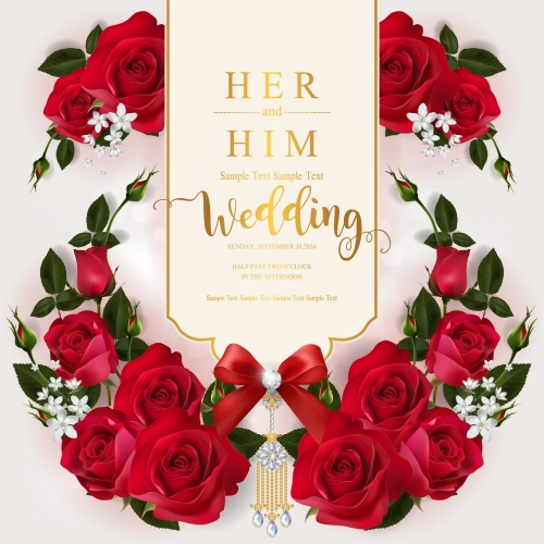 Wedding cards invitation with beautiful roses in vector 02