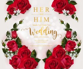 Wedding cards invitation with beautiful roses in vector 03