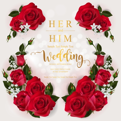 Wedding cards invitation with beautiful roses in vector 03