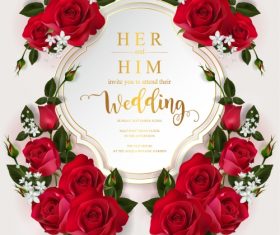 Wedding cards invitation with beautiful roses in vector 04