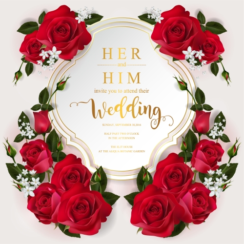 Wedding cards invitation with beautiful roses in vector 04