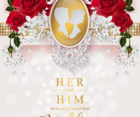 Wedding cards invitation with beautiful roses in vector 05