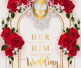 Wedding cards invitation with beautiful roses in vector 07
