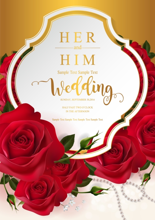 Wedding cards invitation with beautiful roses in vector 09