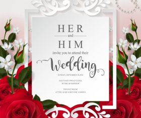Wedding cards invitation with beautiful roses in vector 10