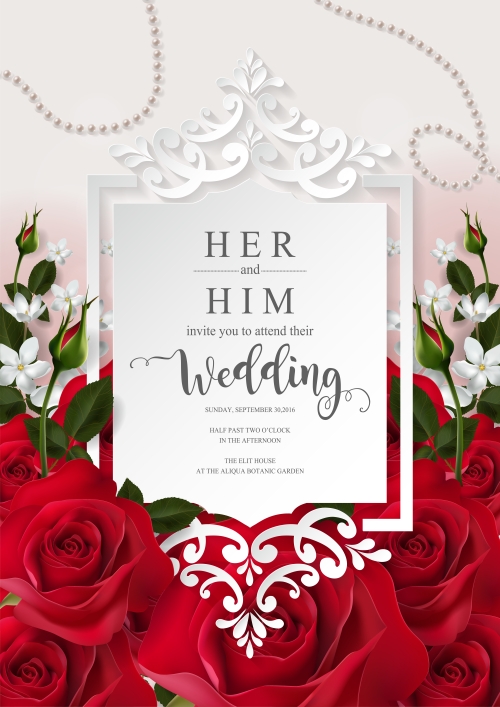 Wedding cards invitation with beautiful roses in vector 10