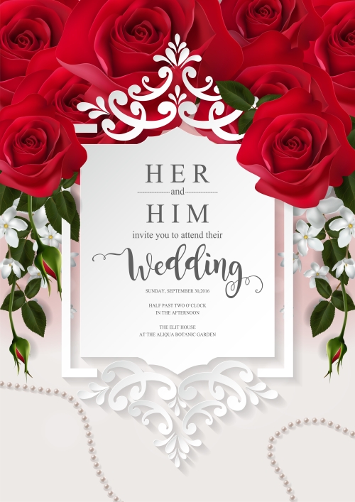 Wedding cards invitation with beautiful roses in vector 11