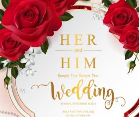 Wedding cards invitation with beautiful roses in vector 12