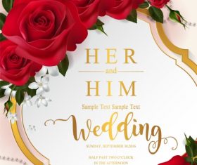 Wedding cards invitation with beautiful roses in vector 13