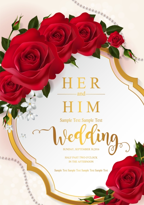 Wedding cards invitation with beautiful roses in vector 13 free download
