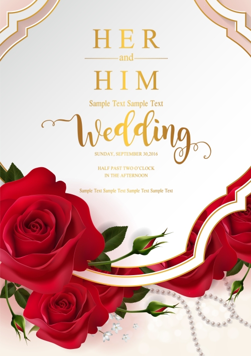 Wedding cards invitation with beautiful roses in vector 14