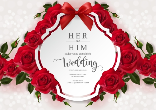 Wedding cards invitation with beautiful roses in vector 15