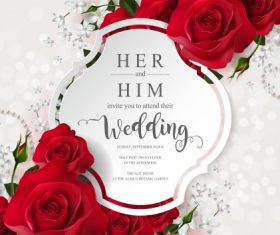 Wedding cards invitation with beautiful roses in vector 17