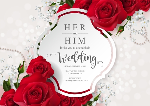 Wedding cards invitation with beautiful roses in vector 17
