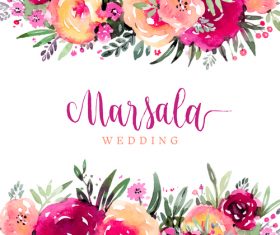 Wedding invitation card with watercolor flower vector 01