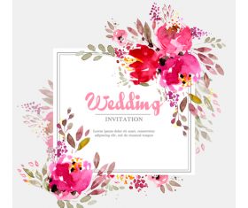 Wedding invitation card with watercolor flower vector 03