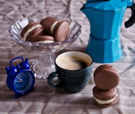 White Cream Macaroon and Coffee on the Desktop Stock Photo 02
