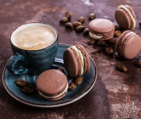 White Cream Macaroon and Coffee on the Desktop Stock Photo 07
