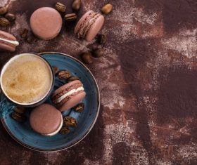 White Cream Macaroon and Coffee on the Desktop Stock Photo 08