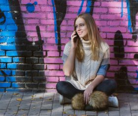 Woman answering the phone Stock Photo 04