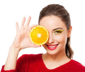 Woman holding fruit rich in vitamins Stock Photo 03