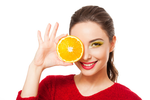 Woman holding fruit rich in vitamins Stock Photo 03